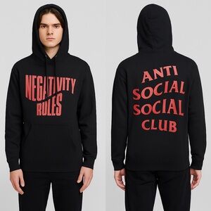 Anti Social Social Club Negativity Rules Black Pullover Hoddies Size S